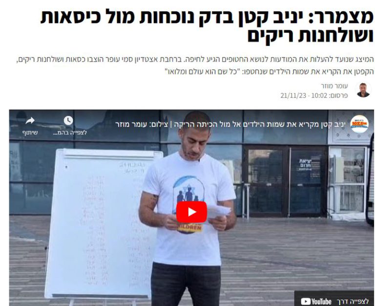 יניב קטן בודק נוכחות מול כיסאות ושולחנות ריקים באצטדיון סמי עופר